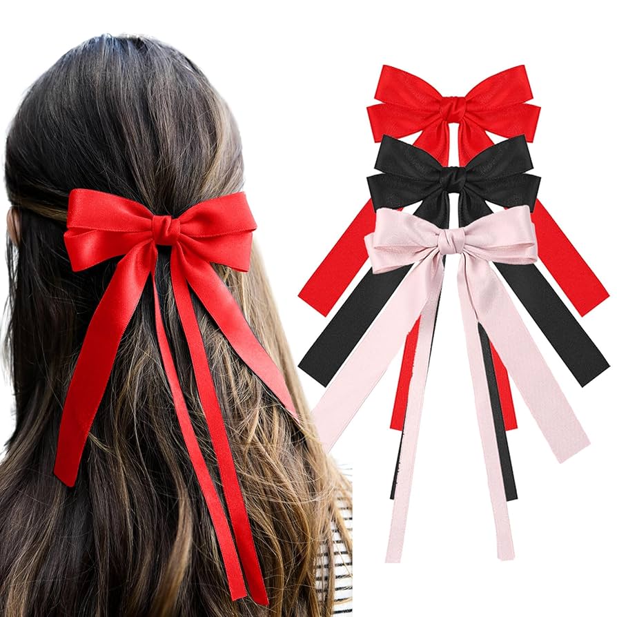 Amazon.com : Styla Hair Clip Set, 3 Piece Satin Bow for